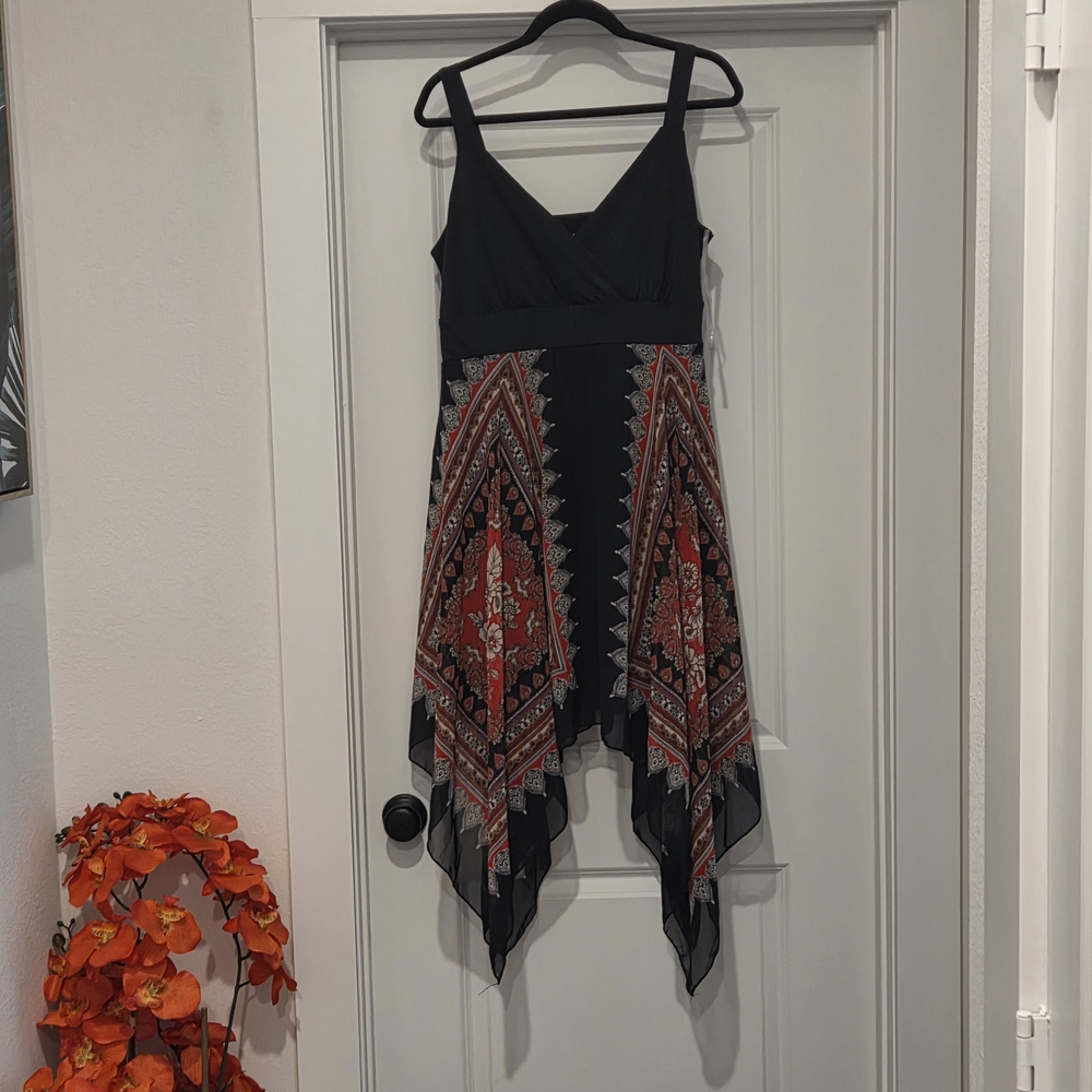 The Avenue Dark Blue and Red Handkerchief Hem Dress NWT Size 18/20